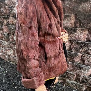 GORGEOUS Vintage Chocolate Blush Rabbit Fur Jacket size 8/10 silk lined